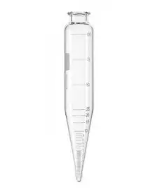 Tubo cilíndrico graduado de vidrio de borosilicato para centrifugar según ASTM D91 de 100 ml de capacidad.