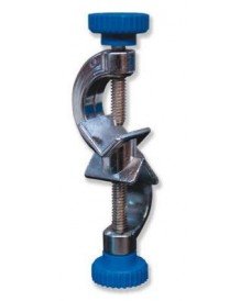 Double bosshead laboratory clamp made of zinc-plated steel with a maximum opening of 16 mm