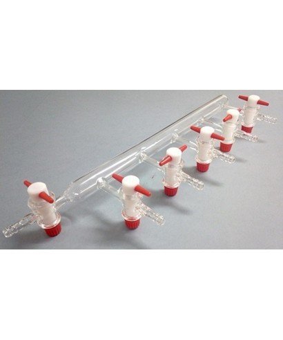 Tubing for laboratory equipment with glass multiple outlets and with stopcocks, 5 outlets Tubing for laboratory equipment with glass multiple outlets and with stopcocks, 5 outlets