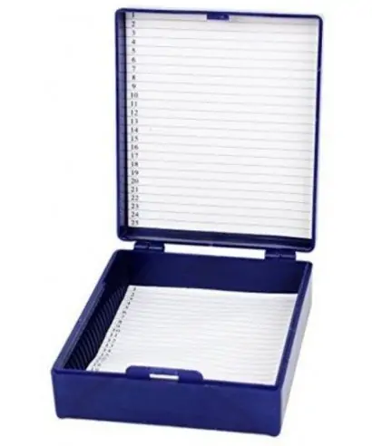 Blue Box with Hinge, 25 Microscope Slides