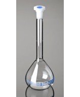 Matraz aforado de vidrio transparente con tapón PP y de 250 ml de capacidad, clase A