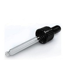 18mm Black Dropper Screw Cap with Nipple & 90mm Glass Pipette, without tamper evident seal