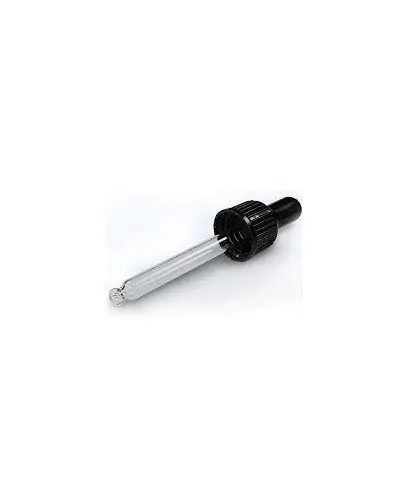 18mm Black Dropper Screw Cap with Nipple & 50mm Glass Pipette, without tamper evident seal