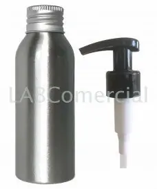 Flacon en aluminium de 100ml avec pompe distributrice à vis 24mm noir