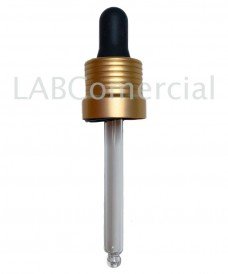 Golden aluminum dropper cap screw-on DIN18 with skirt & glass pipette