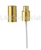 High quality spray pump: gold colour, 18 mm screw cap, with overcap.
