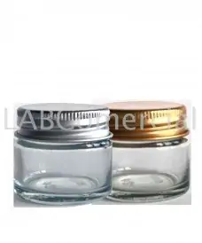 Pot en verre transparent de 15 ml avec couvercle en aluminium
