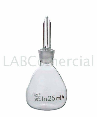 Picnómetro de vidrio de capacidad de 25 ml de clase A, según Gay Lussac