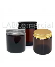 60 ml amber glass screw-top jar with aluminium cap, no tamper evident seal