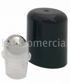 Black screw cap and roll-on stopper with stainless steel ball for bottle with 18 mm diameter screw top.