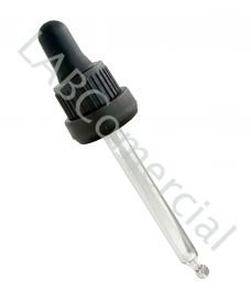 Black screw cap with skirt, tamper-evident seal, rubber nipple; 50mm glass pipette