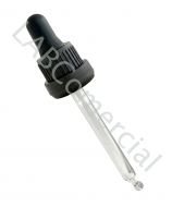 Black screw cap with skirt, tamper-evident seal, rubber nipple; 50mm glass pipette