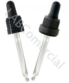 18mm white screw cap with tamper-evident seal, rubber nipple &amp; 65mm glass pipette