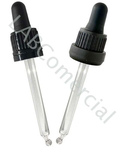 18mm white screw cap with tamper-evident seal, rubber nipple &amp; 50mm glass pipette