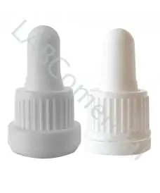 Detalle de los dos modelos de tapa cuentagotas blanca de rosca de 18 mm