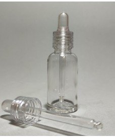 30 ml transparent glass bottle with transparent DIN18 screw-on dropper cap and glass pipette