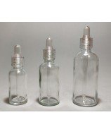 30 ml transparent glass bottle with transparent DIN18 screw-on dropper cap and glass pipette