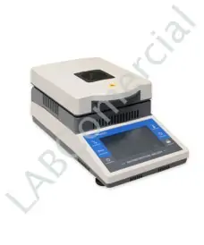 Analizador de humedad de muestras de alta definición halógeno con pantalla táctil y calibración automática.