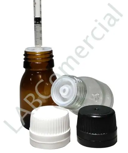 Frasco de vidrio ámbar de 30 ml con tapa rosca PP28 para dosificación mediante inyectable