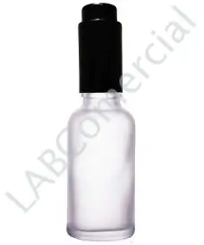 Frasco de vidrio blanco esmerilado con tapón de rosca DIN18: gotero a presión y tubo de vidrio, 100 ml