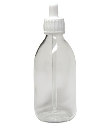 250 ml clear glass bottle with 28 mm white screw cap, dropper closure with glass pipette and tamper-evident seal 250 ml clear glass bottle with 28 mm white screw cap, dropper closure with glass pipette and tamper-evident seal