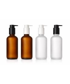 Frosted Boston Round Bottle with Dispenser Pump