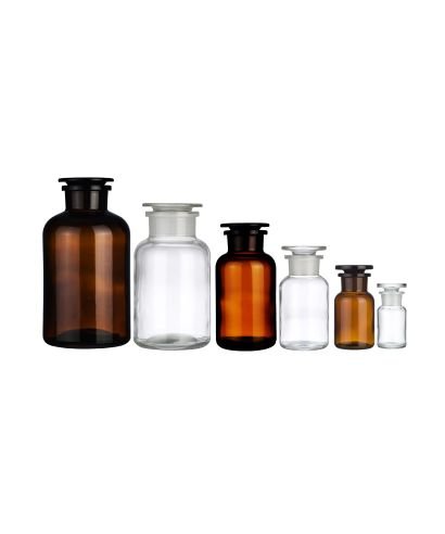 Frasco boca ancha y tapón de vidrio