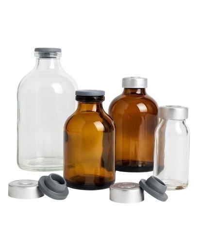 Flacon antibiotique en verre avec capsule en aluminium et septum