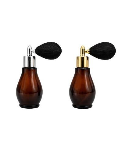 Flacon ovale ambré avec atomiseur poire