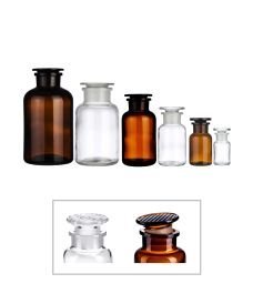 Frasco boca ancha y tapón de vidrio