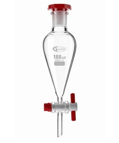Embudo de decantación de vidrio con llave recta PTFE