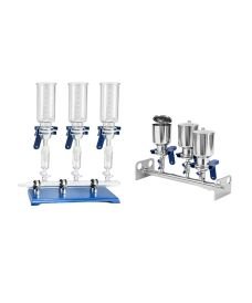 Rampa de filtración 3 plazas completa vidrio y acero inoxidable 47 mm con embudos de 300 ml