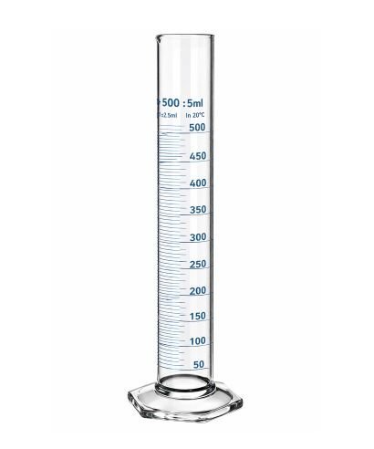 Class A graduated borosilicate glass cylinder compliant with ISO 4788