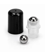 Black DIN18 roll-on cap for glass bottles with glass and stainless steel ball for DIN18 thread or 18 mm thread glass bottles