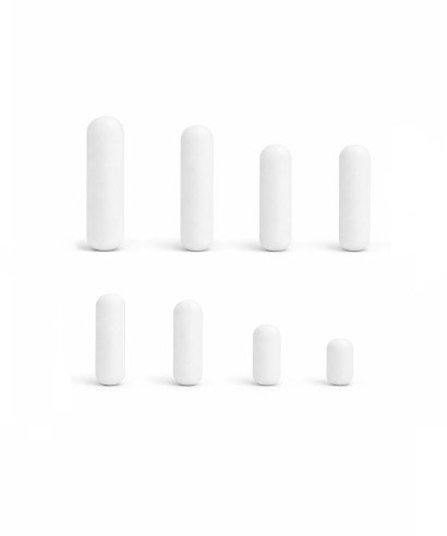 PTFE-coated cylindrical magnetic stir bars in multiple sizes
