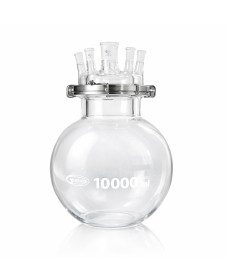 Spherical borosilicate glass reaction flask with 5 ground glass neck lid, 10 L