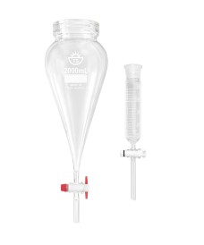 Glass Trichinella digestion funnels with PTFE stopcock, 2,000 ml conical and 50 ml cylindrical models.