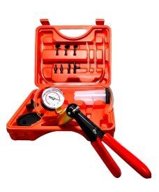 Ligera y cómoda bomba manual para vacío con manómetro para generar presión hasta 760 mm Hg aproximadamente.