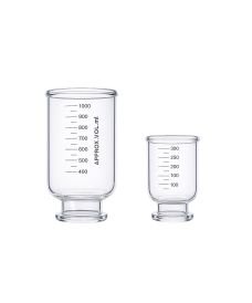 Embudos de filtración graduados en vidrio borosilicato transparente, disponibles en 300 ml, 500 ml y 1 litro