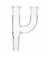 Adaptador Claisen de vidrio borosilicato con tres juntas esmeriladas para destilación y conexión múltiple en laboratorio.