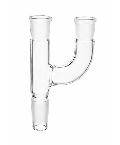 Claisen adapter in borosilicate glass with three ground glass joints for distillation and multiple laboratory connections.