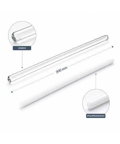 Tiges d’agitation de 300 mm pour laboratoire en verre et polypropylène