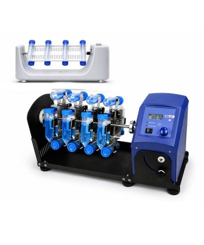 Agitadores rotativos multiposición RS 9 tipo asador en versiones analógica y digital para mezcla homogénea de muestras en tubos.