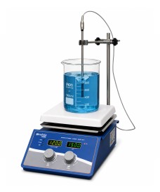 Agitateur magnétique chauffant Nahita Blue modèle 693/1 numérique avec support et sonde de température.