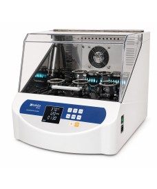 Nahita Blue orbital incubator shaker model 650 with 50 L chamber, digital control and transparent lid for process monitoring.
