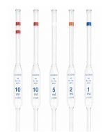 Single-mark volumetric glass pipettes, capacities from 1 ml to 100 ml, Class AS, calibrated at 20 °C in accordance with DIN and 