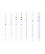 Pipetas graduadas de vidrio clase A Academy con serigrafía azul, disponibles de 1 ml a 50 ml, calibradas a 20 °C según DIN 12690