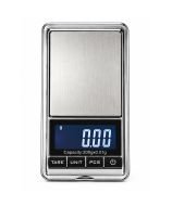 Pocket digital scale with 0.01 g precision, backlit LCD display and stainless steel platform.