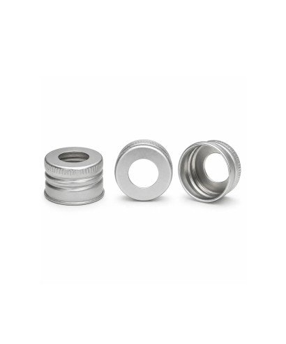 PP28 aluminium cap with central hole for septum and access using a hypodermic needle.