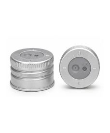 Tapa de aluminio PP28 con septum para dispensación mediante aguja sin abrir el frasco.
